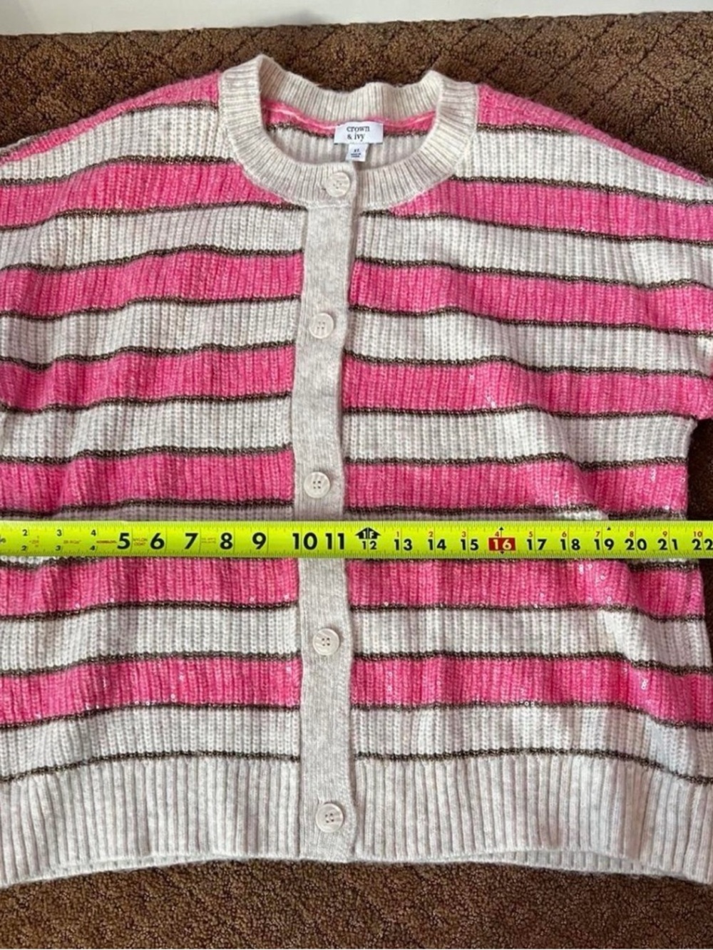 Crown & Ivy stripe shine sequin cardigan women’s size XL - Picture 6 of 8